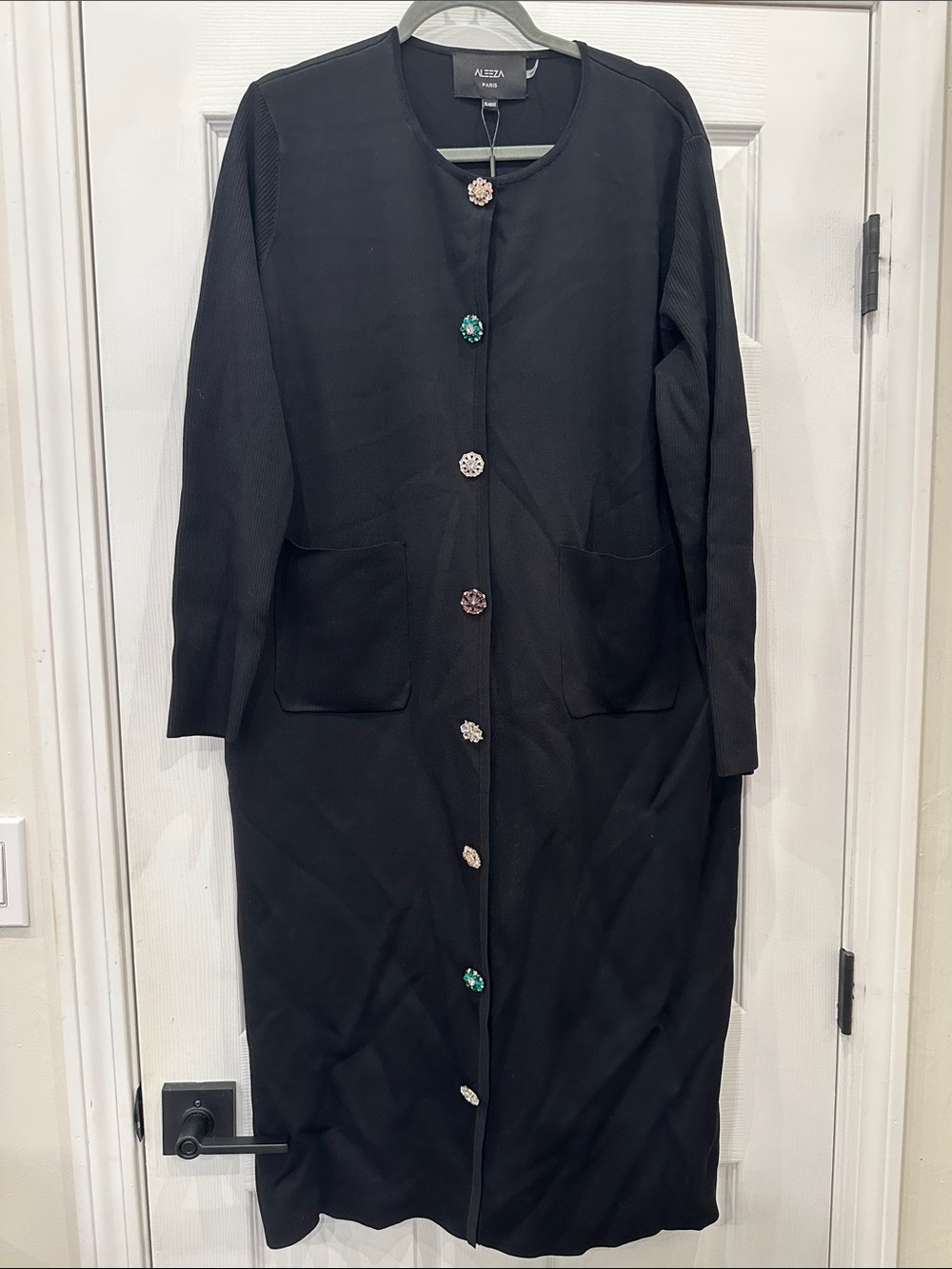 Alezra Black Long Sleeve Button-Front Cardigan Dress (22)